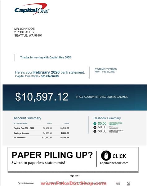 Fake Capital One Bank Statement Template